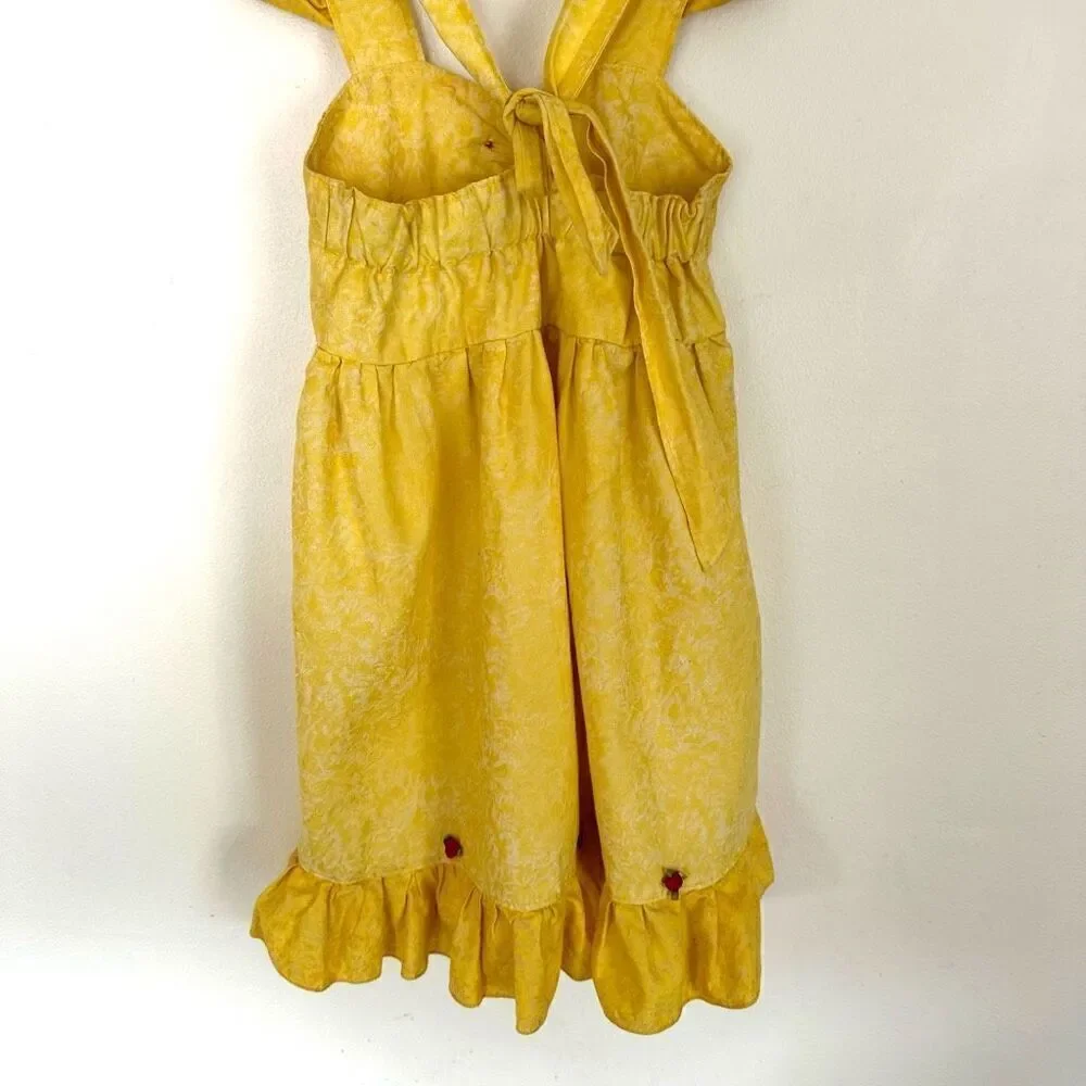 Handmade Boutique Childs Belle Yellow Marbled Sweetheart Bodice Embroidered Rose